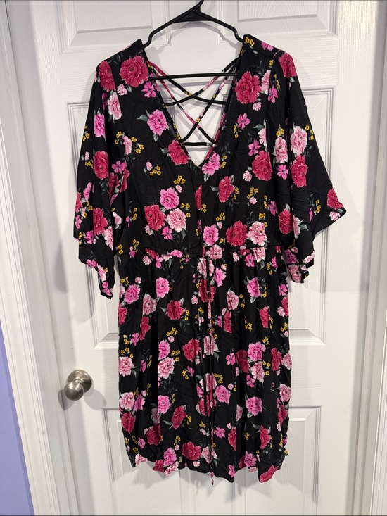 torrid Dresses & Skirts - torrid Black Floral Midi Dress with Pink Rose Print